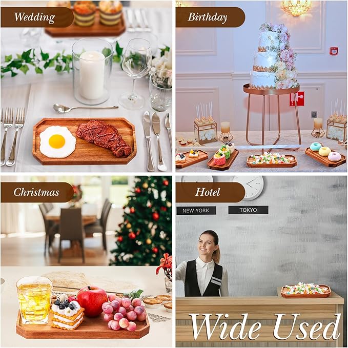Dandat 12 Pack Wooden Serving Platter Bulk Acacia Wood Platters 10 x 5 Inch Rustic Serving Tray Rectangular Charcuterie Board Cheese Plate for Home Decor Dessert Vegetables Fruit Cookie