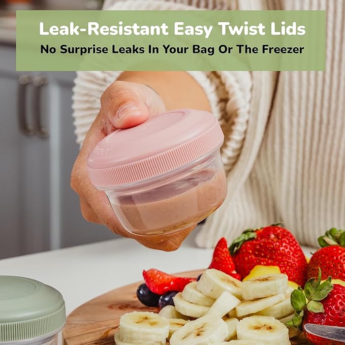 WeeSprout Leakproof Baby Food Storage - 12 Set, Small Plastic Containers with Lids, Lock in Freshness, Nutrients & Flavor, Freezer & Dishwasher Friendly, 4oz Snack Containers (Variety Matte)