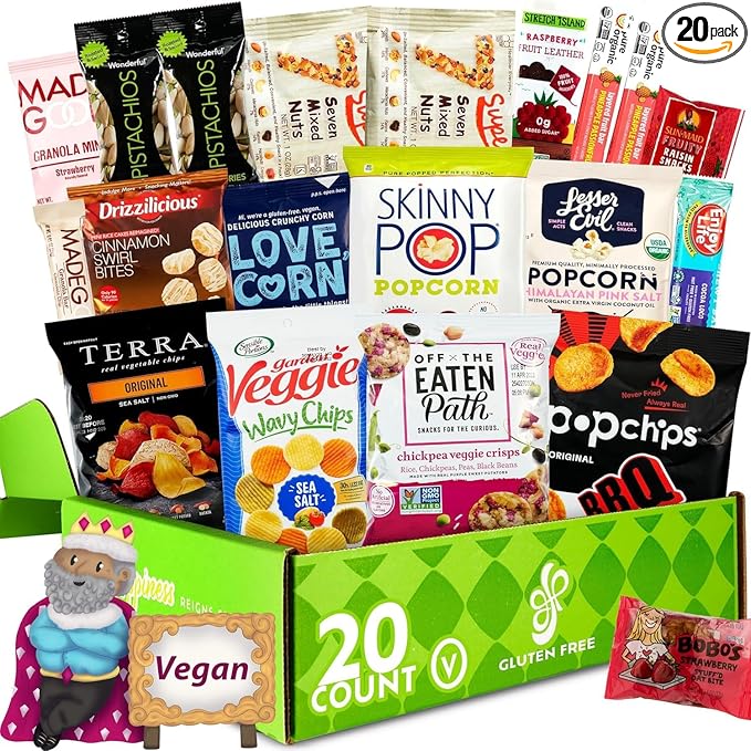 Gluten Free Palace Snack Attack Vegan Snacks Care Package – Plant-Based, Gluten Free, Dairy Free, Non-GMO Cookies, Bars, Chips, Puffs, Fruit & Nuts (20 Count)