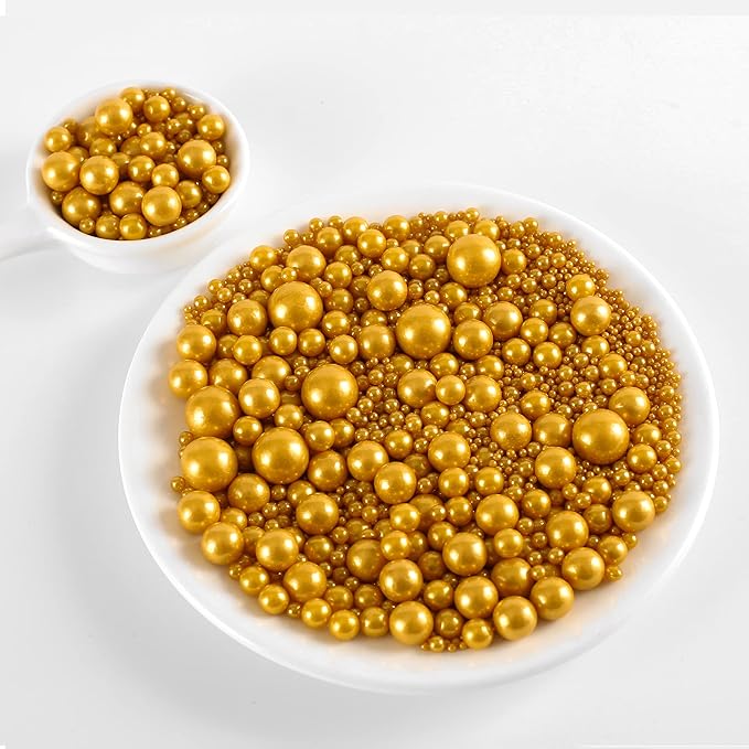 Kasvan Gold Pearl Sugar Sprinkles - Edible Candy Pearls 130g/4.58 Oz, Mix Size, Baking Cake Decorations, Ice Cream Toppings and Cookie Decorating, Wedding Party Chirstmas Supplies