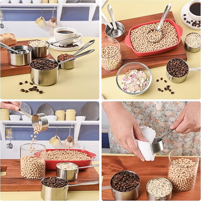 Stainless Steel Measuring Cups - 7 Piece Set, Metric & US, Includes 2/3 & 3/4 Measure Cups