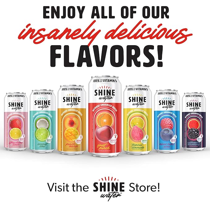 ShineWater Fruit Punch Vitamin D Electrolyte Drink | Zero Sugar Hydration Beverage with Magnesium, Zinc & Antioxidants | Low Calorie Plant-Based Vitamin Water | 12 Pack