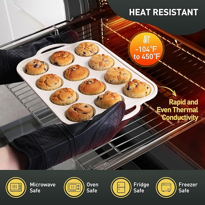 2 Packs 12 Cups Silicone Muffin Pan with Metal Reinforced Frame Regular Size Cupcake Pan Tray Egg Bites Oven Safe Silicone Molds Cookie Muffin Pan Tin Best Baking Sheets Non Toxic Clearance