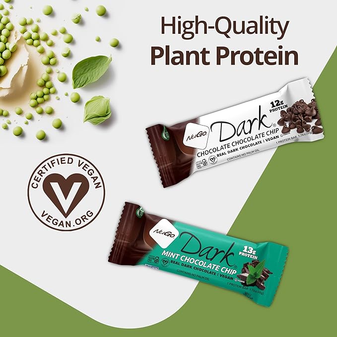 NuGo Dark Chocolate Peanut Butter Cup, 12g Protein Bar, Vegan, Gluten Free, Non-GMO, Kosher Pareve 12 Count