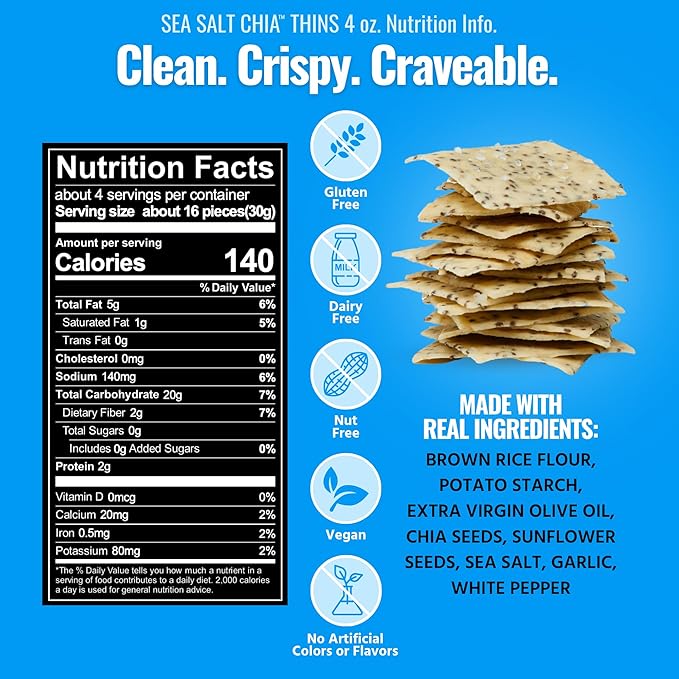 Every Body Eat Snack Thins, Allergen Friendly, Vegan, Gluten Free and Dairy Free (6 Count, Sea Salt Chia)