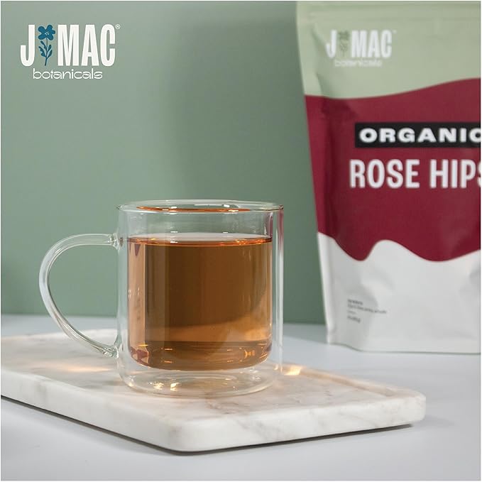 J MAC BOTANICALS Organic Rose Hips (1 Lb Bag) Whole, natural organic dried rose hips for herbal tea, rosehips dried organic, rosehip tea, packaged in the USA