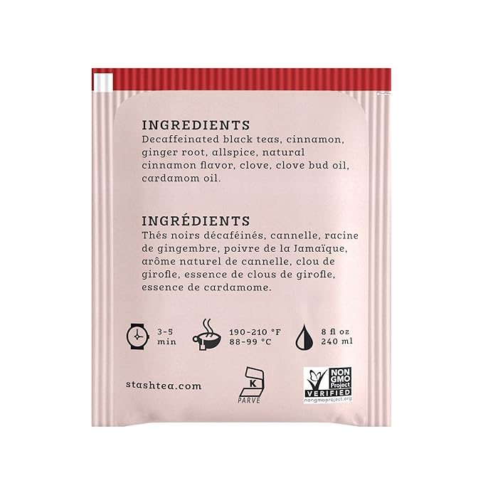 Stash Tea Decaf Chai Spice Black Tea - Decaf, Non-GMO Project Verified Premium Tea with No Artificial Ingredients, 18 Count (Pack of 6) - 108 Bags Total