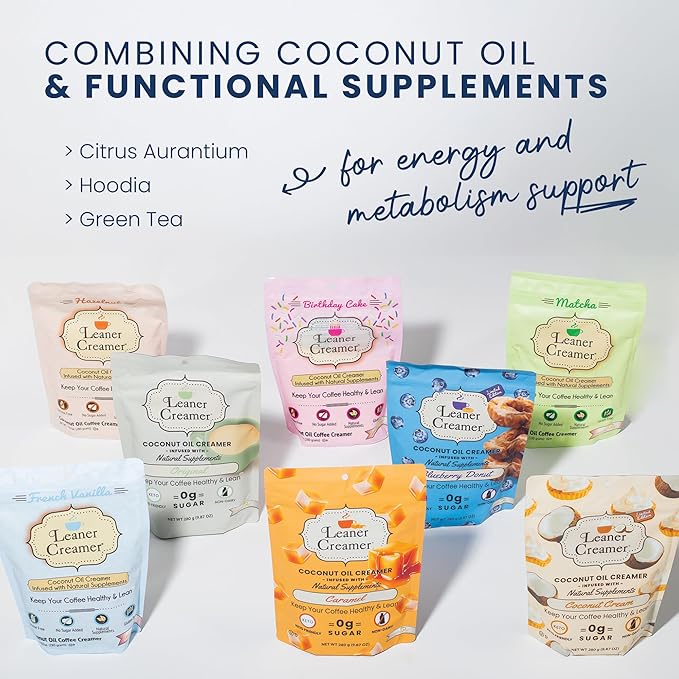 Leaner Creamer Coconut Creamer with Superfood Ingredients – Non-Dairy, Sugar-Free, Keto, Gluten-Free Powdered Coffee Creamer – Coffee Crumble – 280g