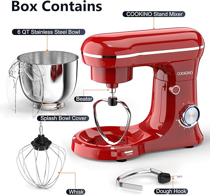 Electric Stand Mixer,10 Speeds Tilt-Head Food Mixer, 3-IN-1 Kitchen Mixer for Daily Cooks with Dishwasher-Safe 6 QT Bowl,Dough Hook, Beater, Whisk (Empire Red)