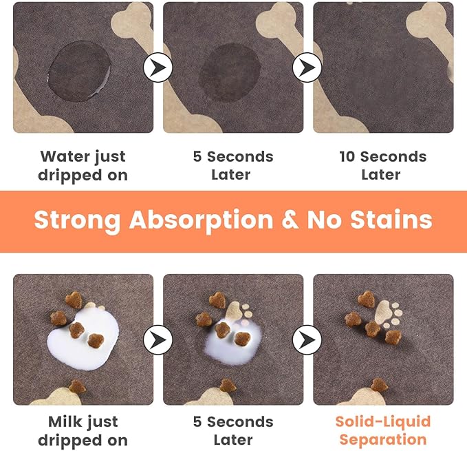 Pet Feeding Mat-Absorbent Pet Placemat for Food and Water Bowl, with Waterproof Rubber Backing, Quick Dry Water Dispenser Mat for Dog and Cat (16"x24", Brown)
