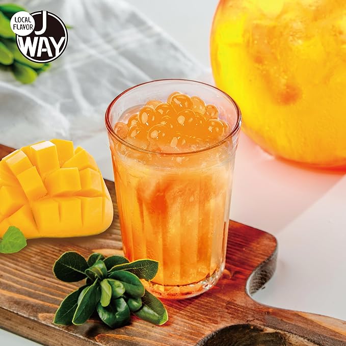 J WAY Bursting Popping Mango Boba Pearls, Mango Syrup, Non-Dairy, Fat-Free Popping Tapioca Boba for Beverages, Sweets, Ice Cream (2LB, 1 Pack)