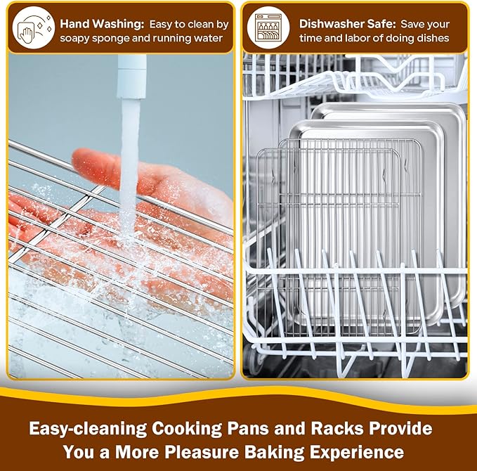 P&P CHEF 16 Inch Stainless Steel Baking Sheet with Rack Set (2 Pans+ 2 Racks), Cookie Sheets Baking Trays and Cooling Wire Racks, Oven & Dishwasher Safe, Pans with Flat Racks