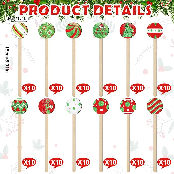 Jinei 120 Pcs Christmas Coffee Stirrers Stir Sticks Natural Wooden Stir Sticks Disposable Drink Stirrers for Stirring Hot Chocolate Milkshake Restaurant Home Office