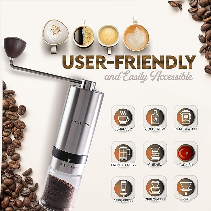Manual Coffee Grinder, Hand Coffee Grinder with Adjustable Dragon Tooth Stainless Steel Conical Burr, No-Power, Manual Coffee Grinder for Drip Coffee, Espresso, French Press, and More!