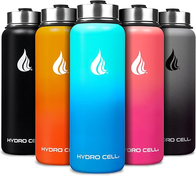 HYDRO CELL Stainless Steel Insulated Water Bottle with Straw - For Cold & Hot Drinks - Metal Vacuum Flask with Screw Cap and Modern Leakproof Sport Thermos for Adults (Teal/Blue 40oz)