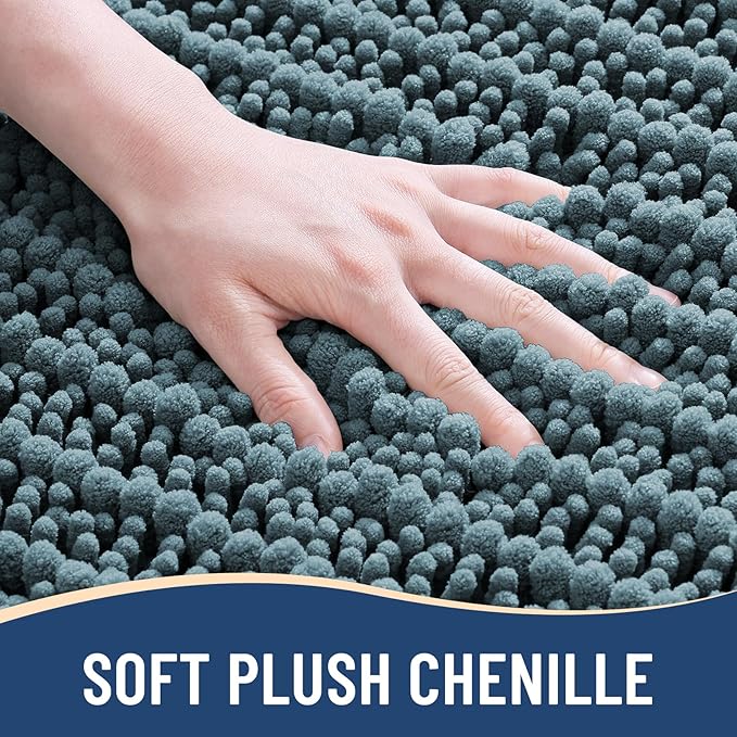Arotive Luxury Chenille Bathroom Rug Mat, Extra Soft Thick Absorbent Shaggy Bath Rugs, Non-Slip Machine Wash Dry, Plush Bath Mats for Bathroom, Shower and Tub, 24x16, Smoky Gray