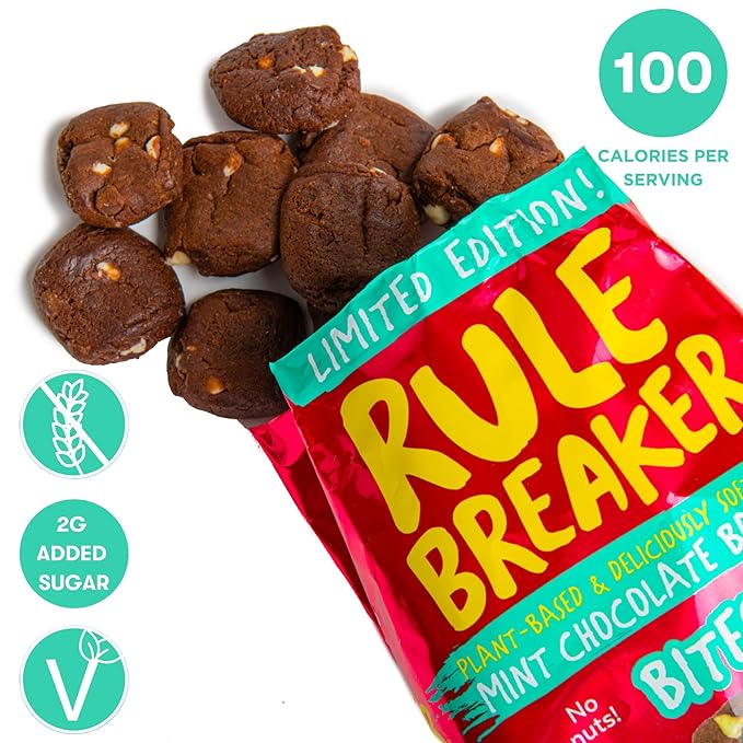 Rule Breaker Vegan & Gluten-Free Cookies | Mint Chocolate Brownie Bites |Plant-Based, Dairy, Nut, Soy, Allergen Free, Kosher | Soft-Baked School Snacks for Kids and Adults (Pack of 6)