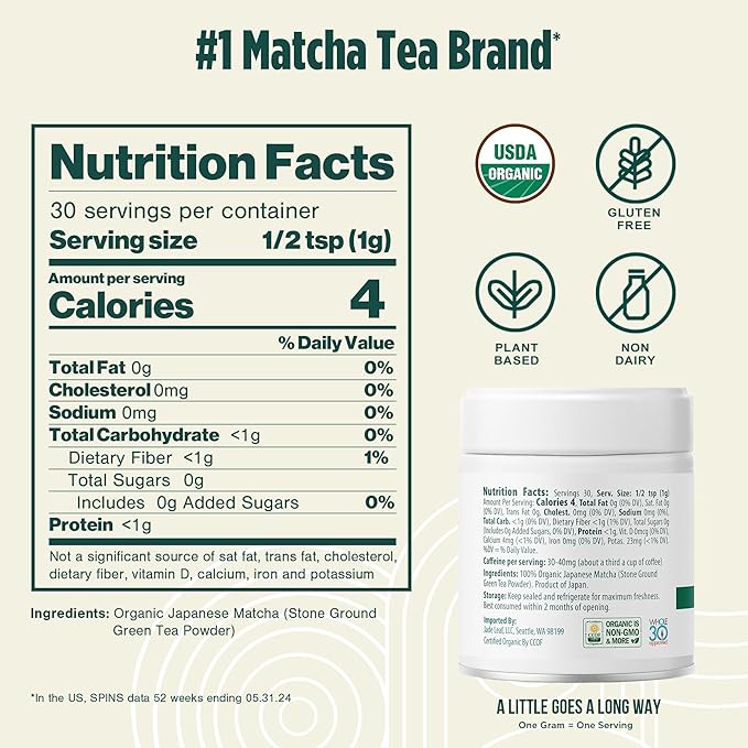 Jade Leaf Matcha Organic Premium Ceremonial Grade Matcha Green Tea Powder - Japanese - Culinary, Ingredient, Ceremonial Barista Teahouse, Latte, Collagen, 1.06 Ounce (Pack of 1), Ceremonial Teahouse Tin