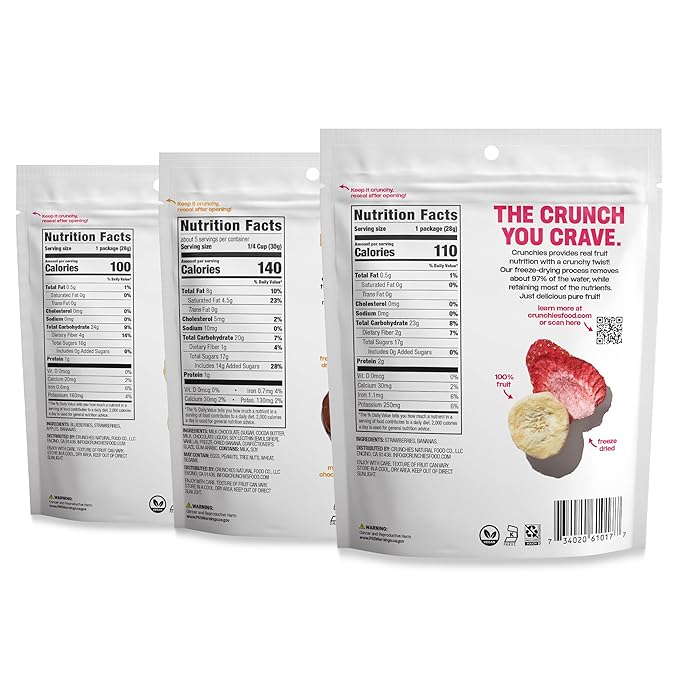 Crunchies Freeze-Dried Fruits, 100% All Natural Crispy Fruit, Non GMO and Kosher, Resealable Freeze Dried Fruit Snack Packs, Pack of 6 (Banana Lovers Variety Pack)