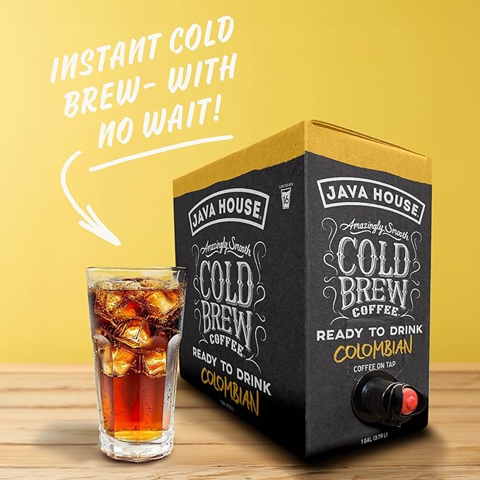 Java House Cold Brew Coffee on Tap – Premium 100% Arabica Medium Roast – Smooth Colombian Flavor with Chocolate & Caramel Notes – 1 Gallon Box (16 Servings) – Ready to Drink, No Brewing Required, Fridge-Friendly