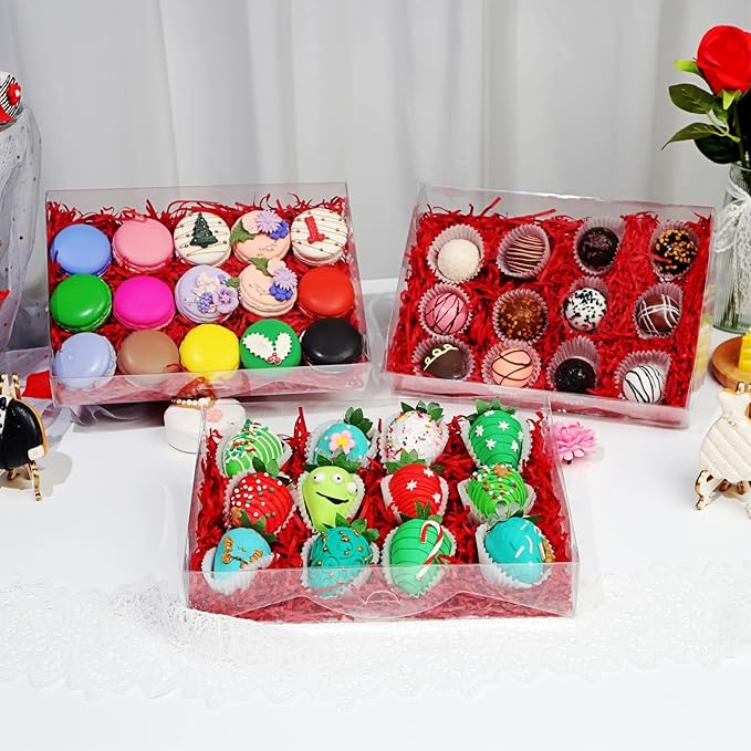 20PCS 10x7x2 inches Clear Bakery Boxes Strawberry, Cookie, Macaron & Gift Boxes for Party Favors