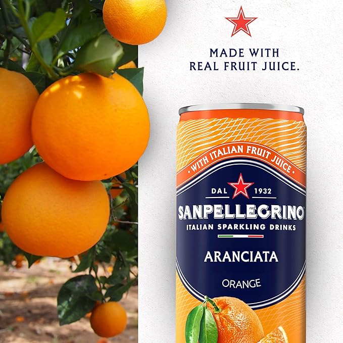 Sanpellegrino Italian Sparkling Drink Aranciata, Sparkling Orange Beverage, 24 Pack Of Cans