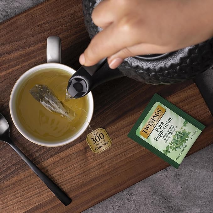 Twinings Pure Peppermint Individually Wrapped Tea Bags, 20 Count (Pack of 1), Fresh Minty Flavour, Naturally Caffeine Free, Enjoy Hot or Iced