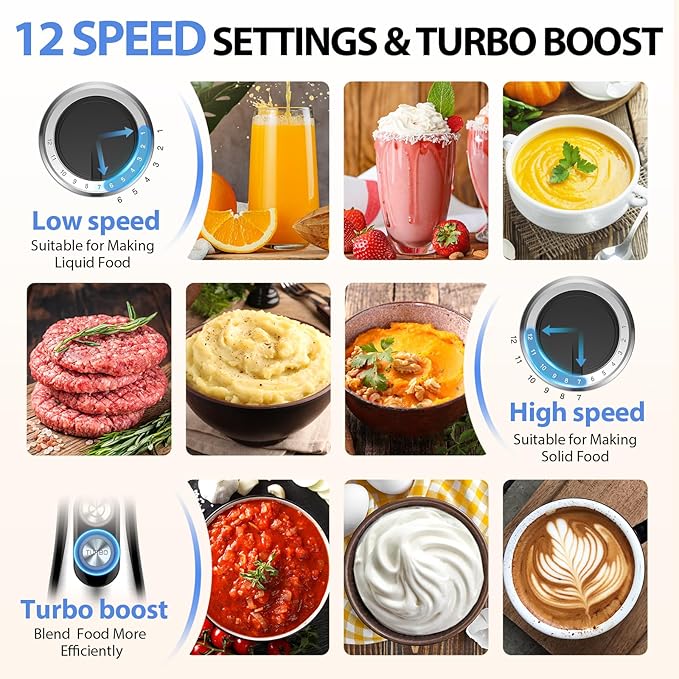 KOIOS Immersion Blender, 1000W Anti-scratch 3-in-1 Hand Blender, Upgraded 12 Speed Stainless Steel Blade Stick Blender with Turbo Mode, Whisk and Milk Frother, Non-BPA, Black