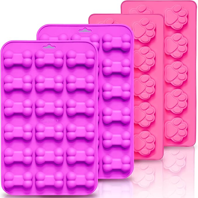 Anaeat Reusable Silicone Molds with Puppy Dog Paw and Bone Shaped, Flexible & Non-Stick Ice Cube Tray, Candy and Chocolate Making Mold for Homemade Baking Dog Treats, Jelly, Biscuit & Cupcake (4 Pack)