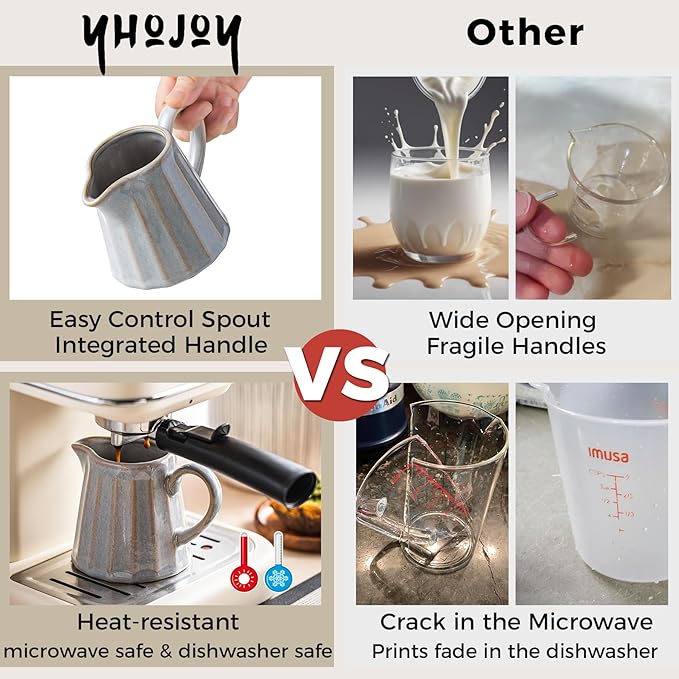 Ceramic Creamer Pitcher,17 Oz Coffee Creamer Container with Handle, Small Milk Pitcher Pourer for Sauces, Salad, Gray