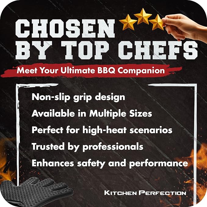 KITCHEN PERFECTION S Silicone Smoker Oven Gloves -Extreme Heat Resistant BBQ Gloves -Handle Hot Food Right on Your Grill Fryer Pit|Waterproof Oven Mitts |Superior Value Set+3 Bonuses
