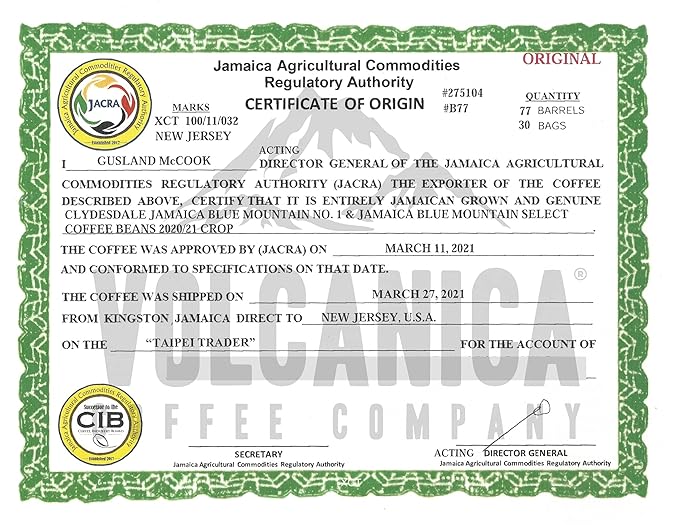 Jamaican Blue Mountain Coffee, Clifton Mount Estate, 100% Certified, Ground, Fresh Roasted, 16-ounce