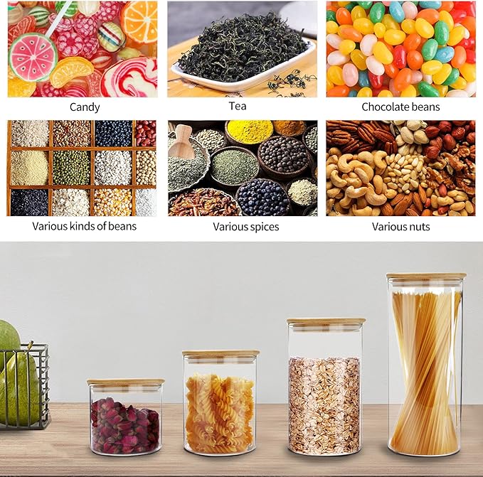 SIXAQUAE Glass Food Storage Containers Jar Stainless Steel Lids 600ml Airtight Canister Organization Sets Stackable…