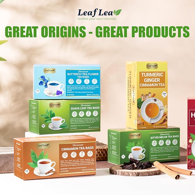 LeafLea 120 Guava Leaf Tea Bags, Premium Natural Herbal Tea, 100% Hojas De Guayaba, Caffeine-Free, Non-GMO, Supports Digestion & Immune Health, Packed with Natural Goodness