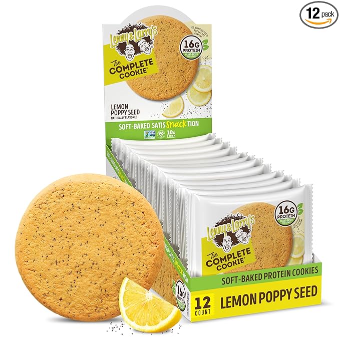 Lenny & Larry's The Complete Cookie, Lemon Poppy Seed, Soft Baked, 16g Plant Protein, Vegan, Non-GMO, 4 Ounce Cookie (Pack of 12)