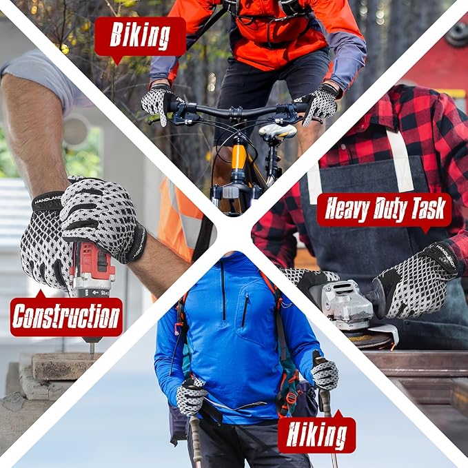 HANDLANDY Mens Work Gloves Touch screen, Utility Mechanic Gloves, Flexible Breathable Fit- Padded Knuckles & Palm