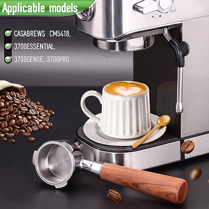 51mm Portafilter for CASABREWS 3700/CM5418, Dual Spout Espresso Handle with Siam Rosewood Grip & 304 Stainless Steel Basket