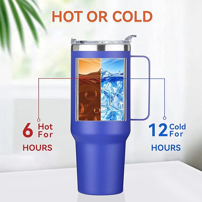 HASLE OUTFITTERS 40 oz Stainless Steel Tumbler with Handle, Vacuum Insulated Tumblers Bulk, Reusable Double Wall Travel Coffee Mug, Durable Powder Coated Water Bottles(Dark Blue, 4)