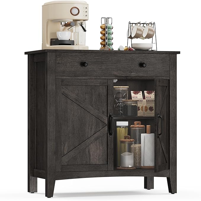 VASAGLE LIRY Collection - Buffet Cabinet, Coffee Bar Cabinet with a Drawer, Adjustable Shelf, Sideboard Storage with Cable Hole, Drawer Divider, Antique Charcoal UBBK341B02