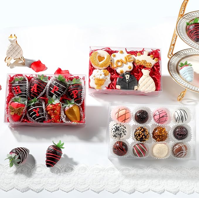 RomanticBaking 20PCS 8x5x2 Inch Full Clear Chocolate Covered Strawberries Boxes Bakery Boxes Cookies Boxes Cakesickle Boxes Dessert Boxes Donut Boxes