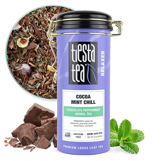 Tiesta Tea - Cocoa Mint Chill Loose Leaf Tea, Chocolate Peppermint Herbal Rooibos Blend, Non-Caffeinated, Brew Hot or Iced, Refillable Tin, Makes Up to 50 Cups, 3 Ounce
