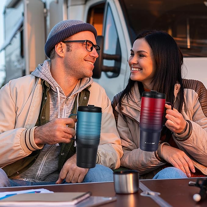 HAUSHOF 24 oz Travel Mug with Handle, Stainless Steel Vacuum Insulated Coffee Travel Mug, Double Wall Travel Mugs with Leakproof Lid, BPA Free