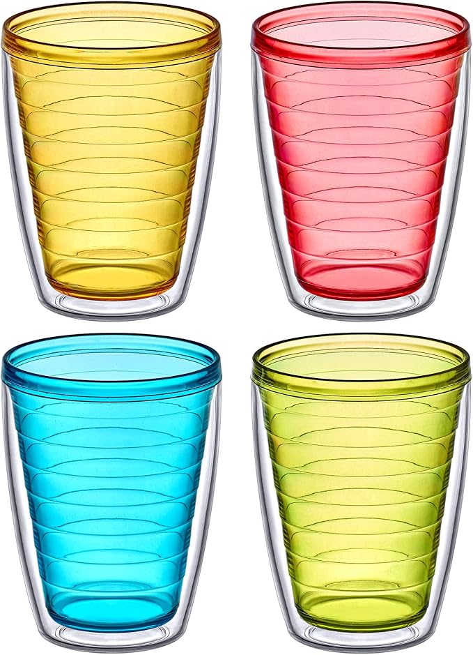 Amazing Abby - Alaska - 16-Ounce Insulated Plastic Tumblers (Set of 4), Double-Wall Plastic Drinking Glasses, Mixed-Color Reusable Plastic Cups, BPA-Free, Shatter-Proof, Dishwasher-Safe