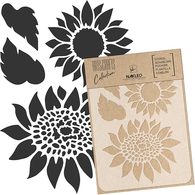 NAKLEO DIY Reusable Plastic Stencil - 21x30cm / 8.3” x 11.7” - Sunflowers Leaf Nature - Art Craft Wall Painting Pattern Template Scrapbooking Decoupage - Fabric Furniture Wood