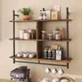 Bestier Floating Pipe Shelving Kitchen Shelves Wall Mounted 3 Tier 41.5" Ladder Coffee Bar Shelf Hanging with Circular Tube, Display Bookshelf Storage for Living Room Kitchen, Rustic Brown