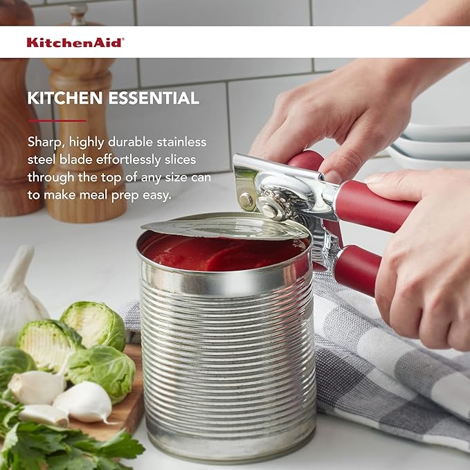 KitchenAid Classic Multifunction Can Opener and Bottle Opener Easy to Use, Razor Sharp Stainless Steel Cutting Wheel, Soft Ergonomic Handles, Soft Red