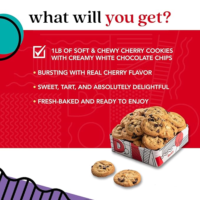 David's Cookies Freshly Baked Cookies - Delicious Handmade Soft Variety - Exquisite Gourmet Gift for Friends & Family on Special Occasions - Cherry White Chip 1lb