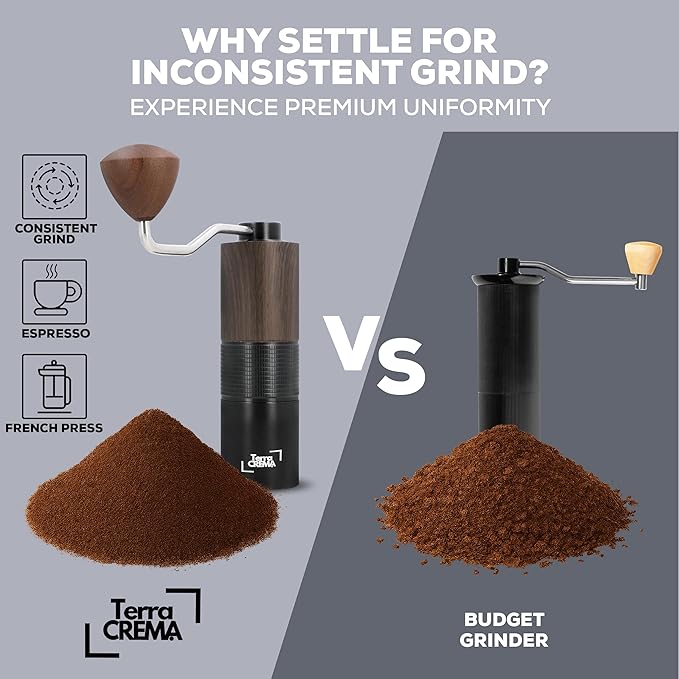 Manual Coffee Grinder With Stainless Steel Burr – Hand Coffee Grinder for Espresso Pour Over and French Press – Travel-Ready Design With Carry Case Brush and Blower