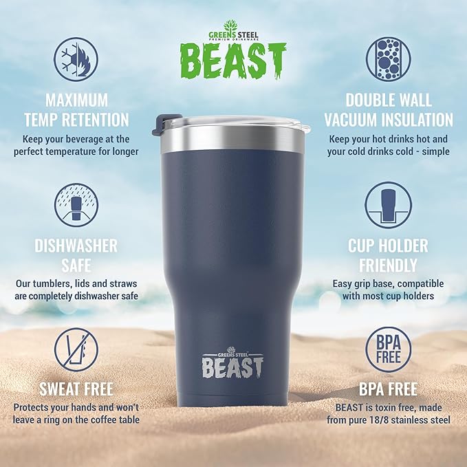Beast 20 oz Tumbler Stainless Steel Vacuum Insulated Coffee Ice Cup Double Wall Travel Flask (Navy Blue)