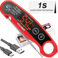 1-Second Rapid and Accurate Meat Thermometer - Waterproof Multifunctional Kitchen Food Thermometer, Ideal for Frying, Smoking, Grilling and More(Red)
